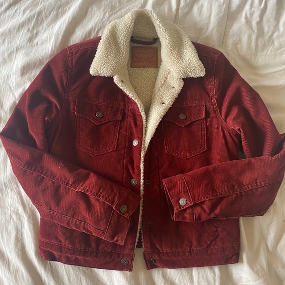 red corduroy sherpa jacket